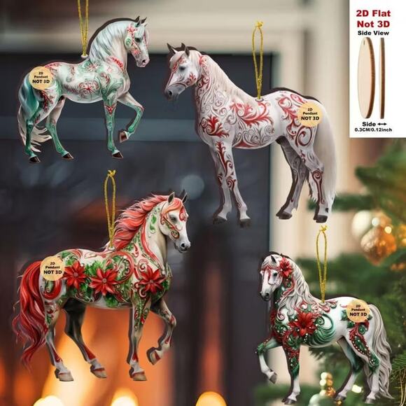 18 pcs Handcrafted Wooden Horse Christmas Ornaments Tree Decor • Golden Accents - Picture 3 of 9